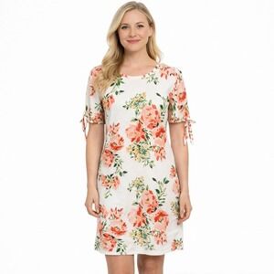 CHLOE + RENE Size Small Linen Rayon Blend Floral Tie Sleeve‎ Spring Summer Dress